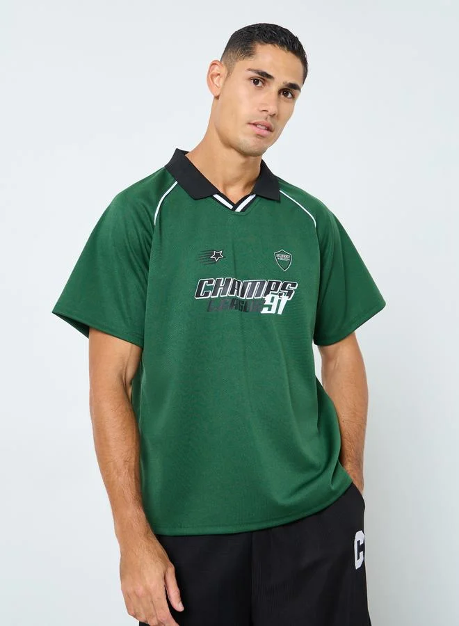 Styli Styli Oversized Slogan Print Polo T-Shirt