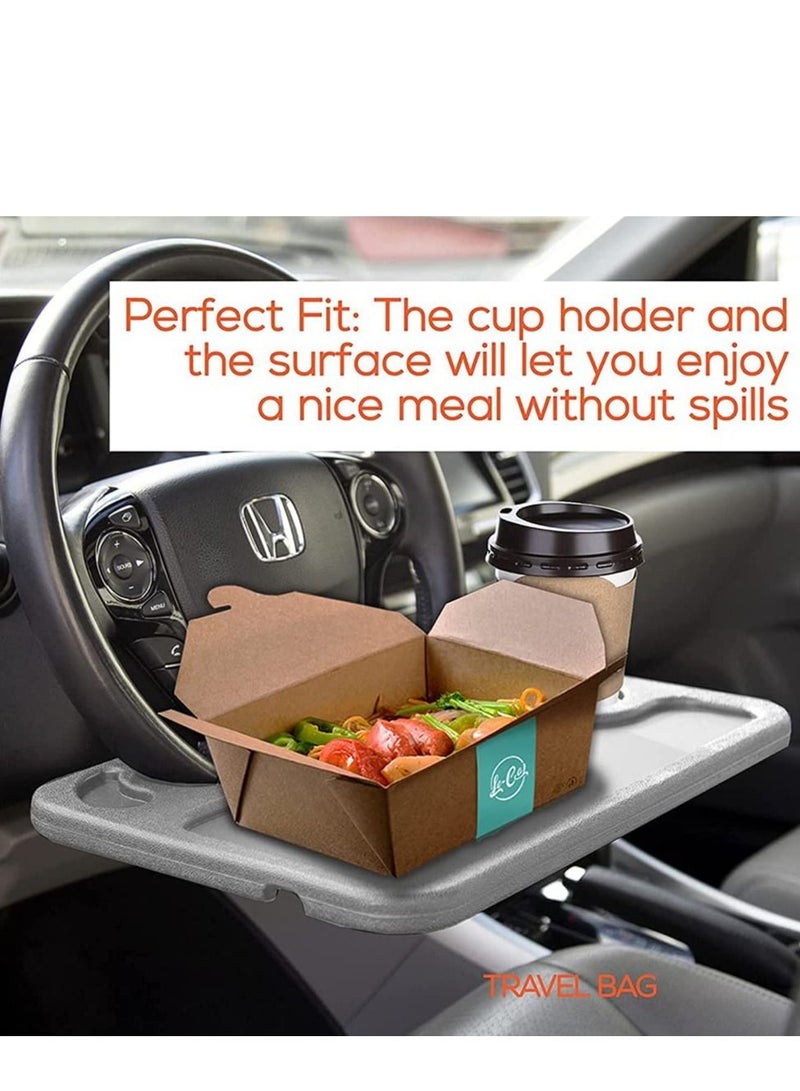 SYOSI Steering Wheel Desk Car Table for Writing Lapto Tablet or Ipad with Pen Slot, Food Eating Tray with Cup Holder, Car Table Accessories for Drivers Fits Most Vehicle Steering Wheels - Image 4