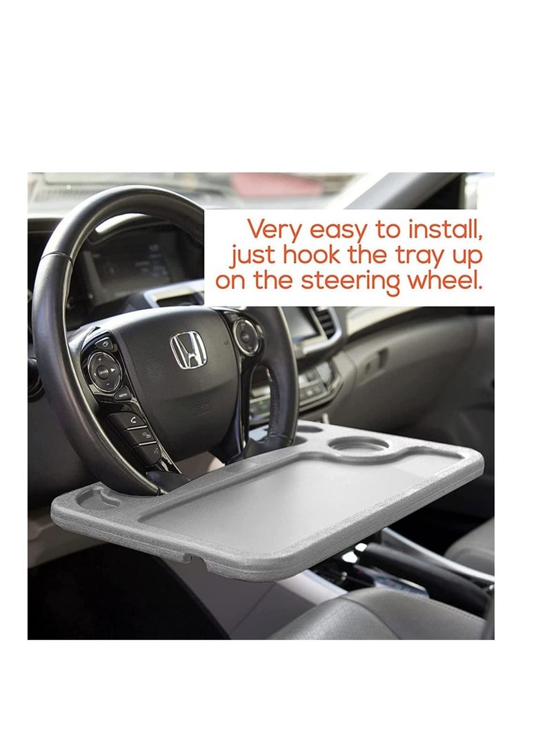 SYOSI Steering Wheel Desk Car Table for Writing Lapto Tablet or Ipad with Pen Slot, Food Eating Tray with Cup Holder, Car Table Accessories for Drivers Fits Most Vehicle Steering Wheels - Image 2