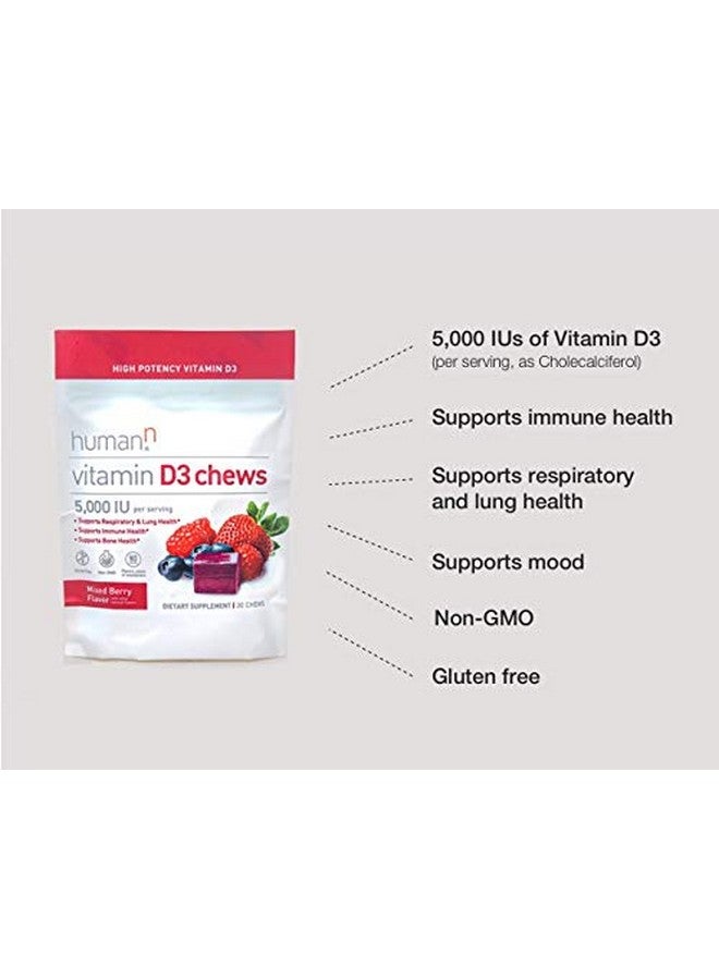 humanN Vitamin D3 Chews High Potency Vitamin D3 5000Iu (125Mcg) Helps Support Healthy Mood Immune Support Respiratory Health & Bone Health Mixed Berry Flavor 30Count - Image 3