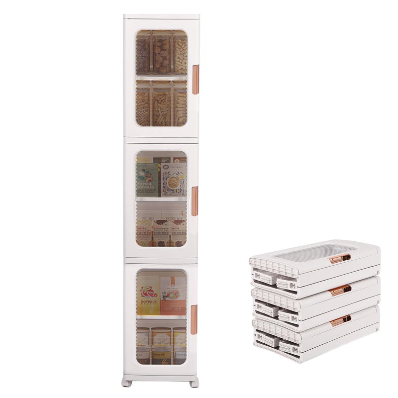 FAHKNS 3-Tier Narrow Storage Cabinet with Transparent Doors and Adjustable Shelves, Ideal Bathroom Organizer and Storage Cabinet for Compact Space, Bathroom, Kitchen, Laundry - Image 1
