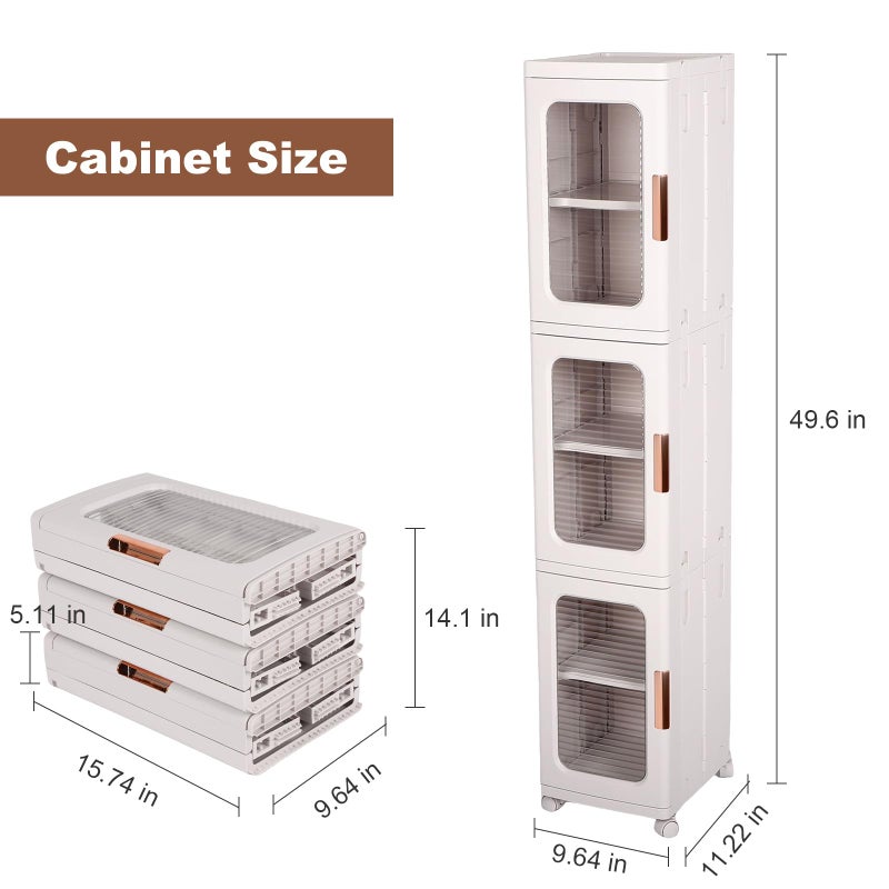 FAHKNS 3-Tier Narrow Storage Cabinet with Transparent Doors and Adjustable Shelves, Ideal Bathroom Organizer and Storage Cabinet for Compact Space, Bathroom, Kitchen, Laundry - Image 2