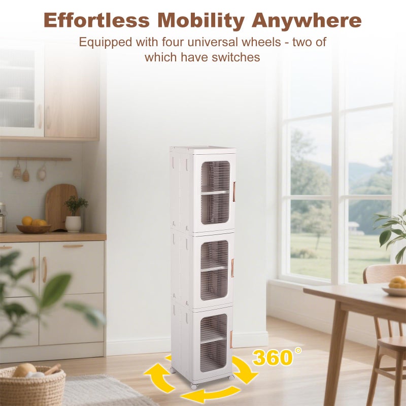 FAHKNS 3-Tier Narrow Storage Cabinet with Transparent Doors and Adjustable Shelves, Ideal Bathroom Organizer and Storage Cabinet for Compact Space, Bathroom, Kitchen, Laundry - Image 5