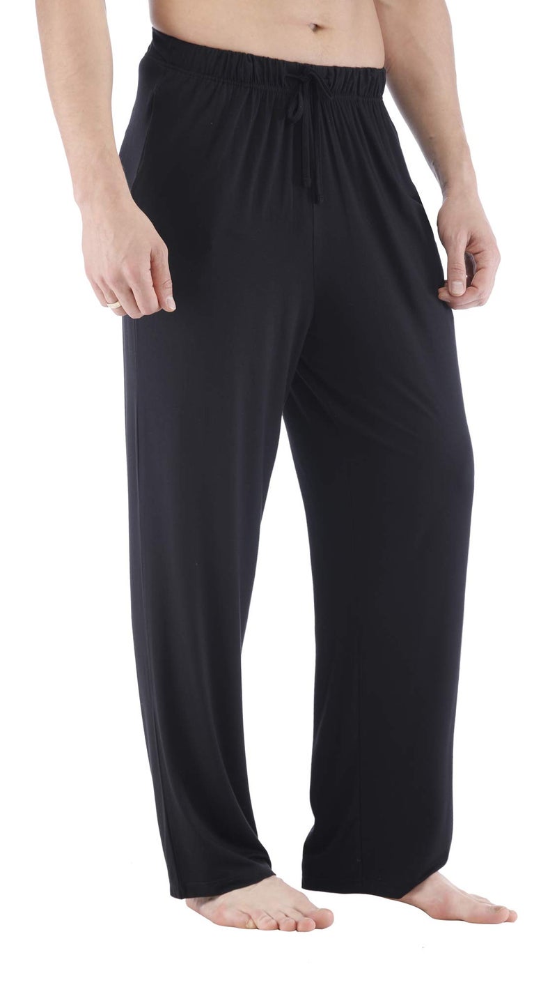 GYS Mens Pajama Pants Viscose Made from Bamboo Soft Sleep Pants Comfy Drawstring Lounge Bottom with Pockets Sweatpants Black XLarge