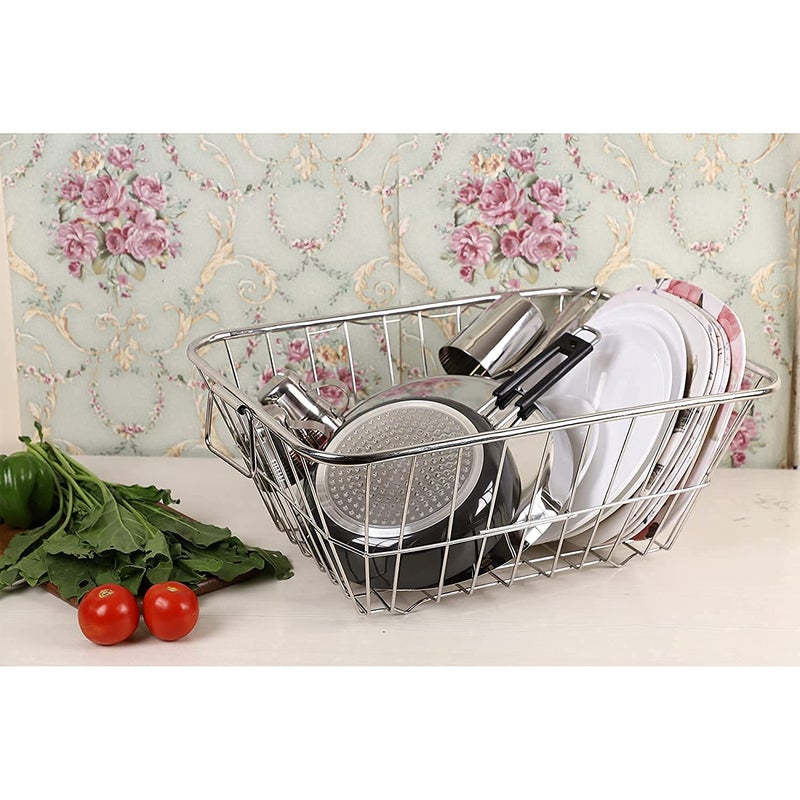 Nirgun Empex Stainless Steel Dish Drainer Basket Kitchen Utensil Drying StandPlate RackBartan Basket Sink Counter Top Drainer Rack 48x37x20 cm - Image 5