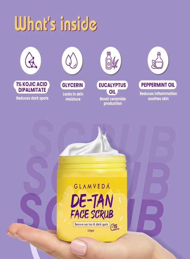 Glamveda De Tan Scrub For Face 100gm | Face Mask for Glowing Skin & Tan Removal | Cleanser, Dead Skin | Blackhead Remover For Deep Exfoliation | Face Scrub For Men & Women | All Skin Types - Image 2