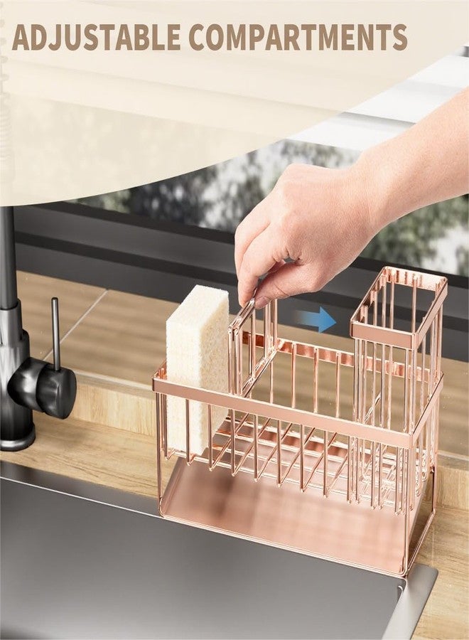 Cisily Sink Caddy Organzier with High Brush Holder, Sponge Holder for Sink, 304 Rustproof Stainless, Kitchen Countertop Soap Dispenser Organizer, Rose Gold Kitchen Decor and Accessories - Image 3