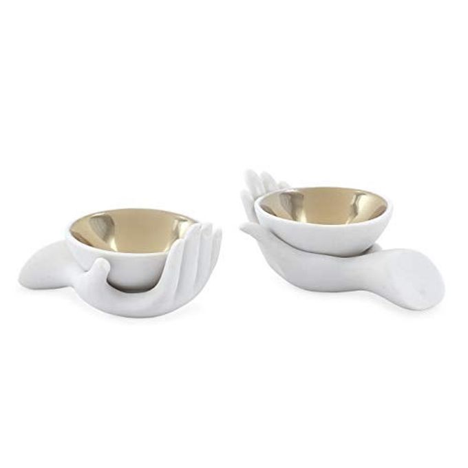 Jonathan Adler Eve Salt & Pepper Cellars, white & gold, "3.5"" w, 2.5"" d, 2.75"" h"