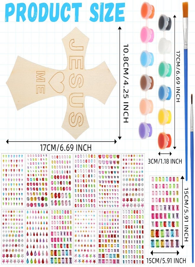 PullCrease DIY Wood Cross Crafts for Kids Religious Craft Kit Sunday School Vacation Bible School Supplies 24 Pack Wooden Cross with Stickers 1 Set Paint(Stylish Style) - Image 2