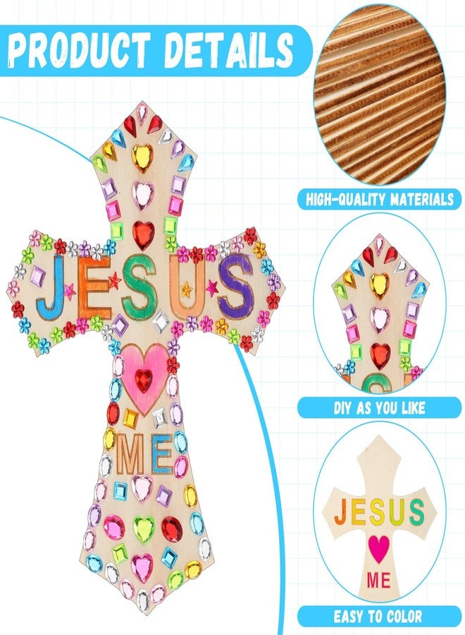 PullCrease DIY Wood Cross Crafts for Kids Religious Craft Kit Sunday School Vacation Bible School Supplies 24 Pack Wooden Cross with Stickers 1 Set Paint(Stylish Style) - Image 3