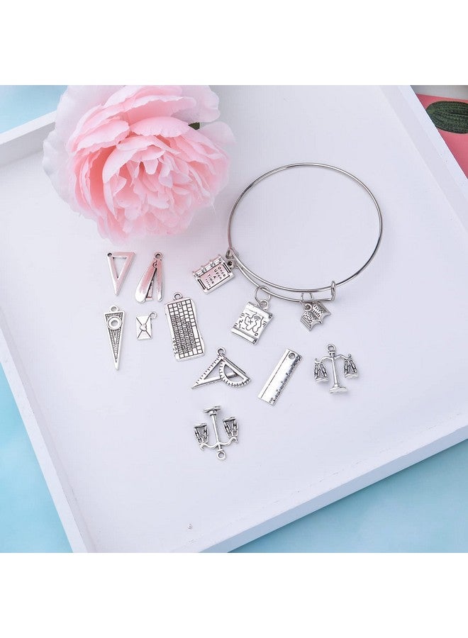 Aylifu 56Pcs Mixed Styles School Theme Charms Tibetan Alloy Teacher Pendants Ruler Pen Books Calculator Compass Charms For Diy Bracelet Necklace Crafts Jewelry Making Antique Silver - Image 5