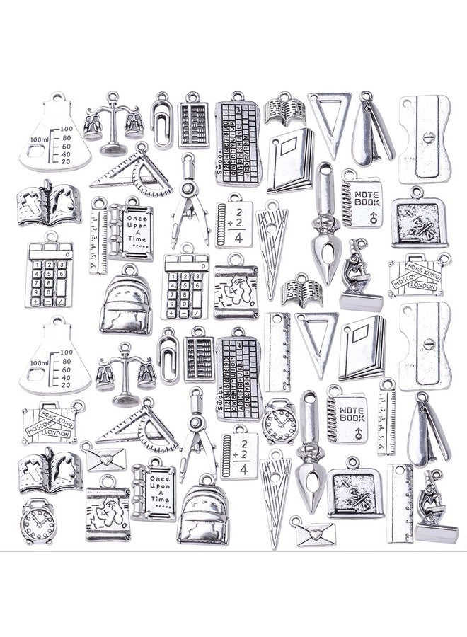Aylifu 56Pcs Mixed Styles School Theme Charms Tibetan Alloy Teacher Pendants Ruler Pen Books Calculator Compass Charms For Diy Bracelet Necklace Crafts Jewelry Making Antique Silver - Image 1