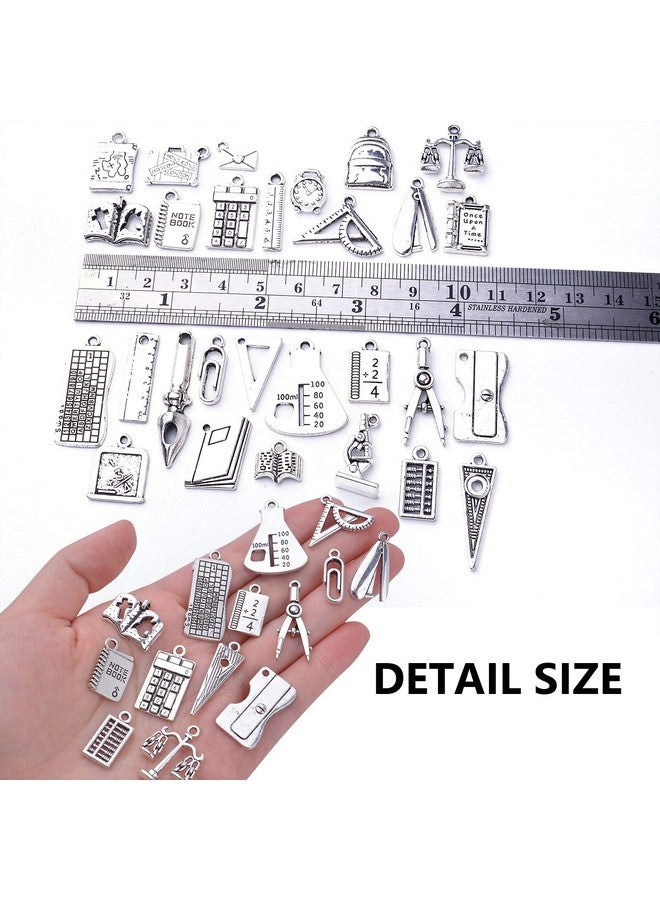 Aylifu 56Pcs Mixed Styles School Theme Charms Tibetan Alloy Teacher Pendants Ruler Pen Books Calculator Compass Charms For Diy Bracelet Necklace Crafts Jewelry Making Antique Silver - Image 3