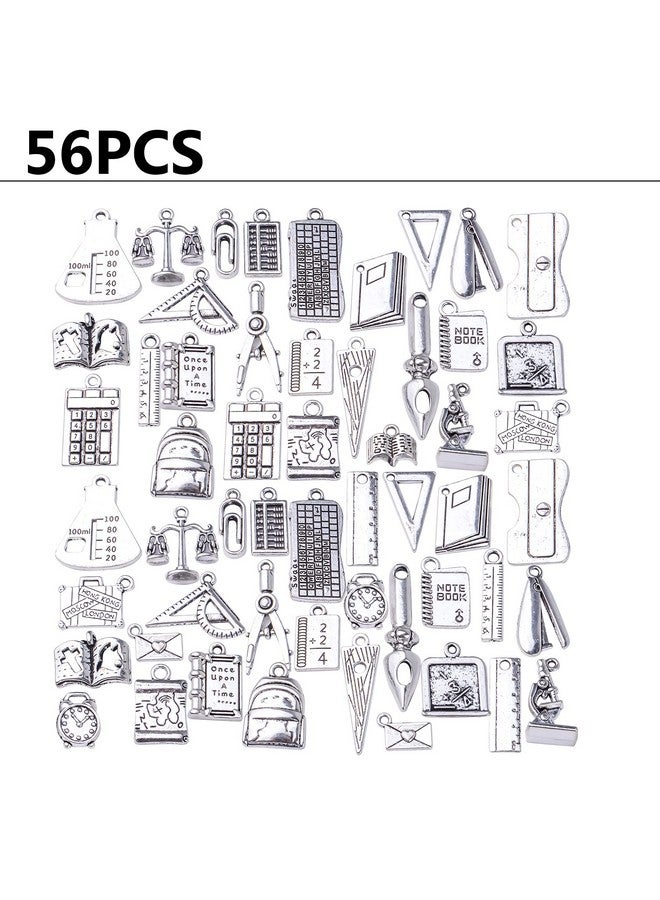 Aylifu 56Pcs Mixed Styles School Theme Charms Tibetan Alloy Teacher Pendants Ruler Pen Books Calculator Compass Charms For Diy Bracelet Necklace Crafts Jewelry Making Antique Silver - Image 2