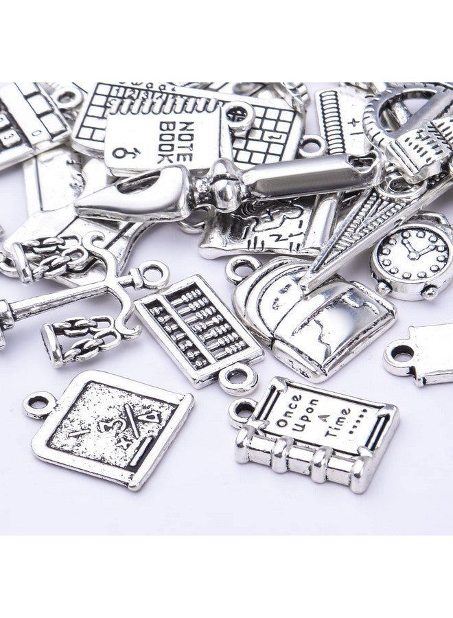 Aylifu 56Pcs Mixed Styles School Theme Charms Tibetan Alloy Teacher Pendants Ruler Pen Books Calculator Compass Charms For Diy Bracelet Necklace Crafts Jewelry Making Antique Silver - Image 4