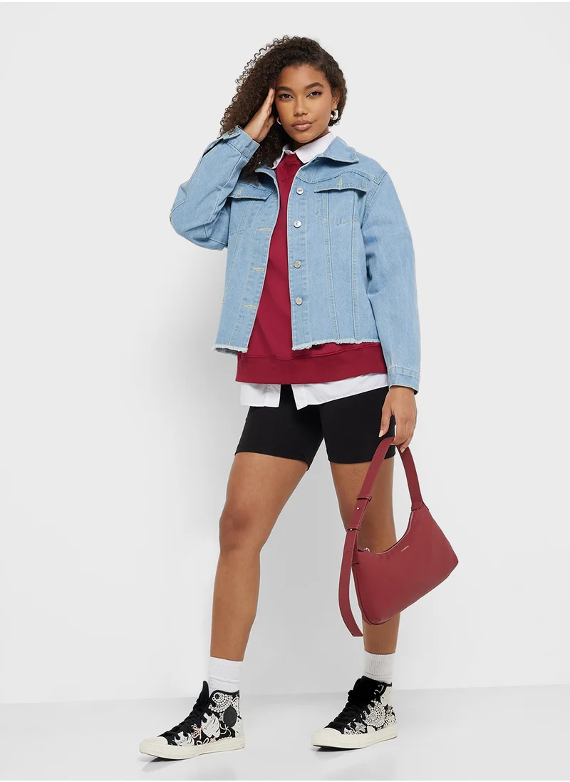 Ginger Cropped Denim Jacket With Frayed Hem