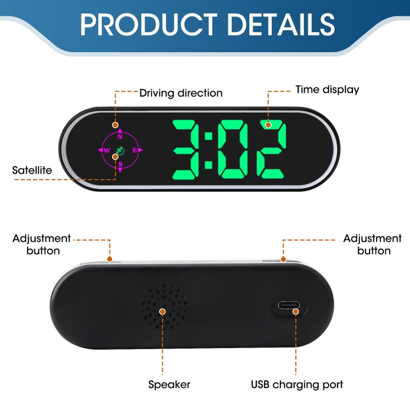 GUGUMO GPS Digital Speedometer for Car MPH, Universal HUD Speed Meter with LED Large Font & USB Cable, Plug and Play for Truck Motor SUV Golf Cart All Vehicles (Contain Car Charger Adapter) - Image 3