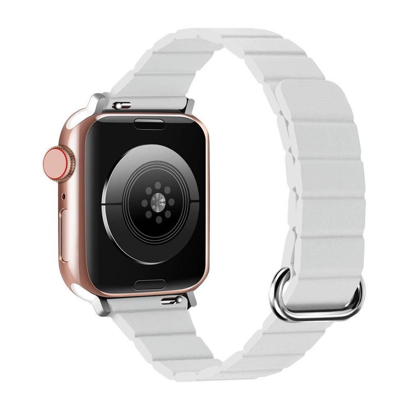 سوار ساعة ذكية سوار جلدي كلاسيكي متوافق باللون أبيض قابل للتعديل مع Apple Watch 38/40/41/42/44/45/49mm بملاءمة قابلة للتعديل وحزام بديل - Image 1