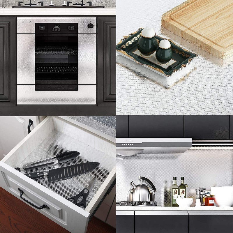 GIYANZA Kitchen Sheets for Shelves Waterproof Wallpaper Cupboard Wardrobe Anti Slip mat for Kitchen Cabinet Shelf Liners Sheet roll for Floor Platform Fridge Pack of 2 Sliver - Image 4