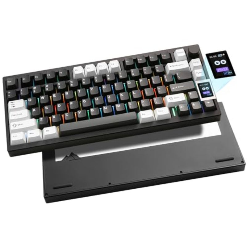 لوحة مفاتيح ميكانيكية لاسلكية للألعاب/Win/Mac بإطار من الألومنيوم، لون أسود، دعم QMK/VIA، شاشة LCD ذكية، مفاتيح التبديل السريع، هيكل الحشية، إضاءة RGB، اتصال BT/2.4G/USB-C - Image 1