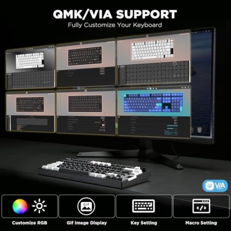 لوحة مفاتيح ميكانيكية لاسلكية للألعاب/Win/Mac بإطار من الألومنيوم، لون أسود، دعم QMK/VIA، شاشة LCD ذكية، مفاتيح التبديل السريع، هيكل الحشية، إضاءة RGB، اتصال BT/2.4G/USB-C - Image 3