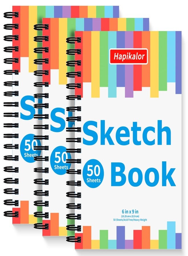 Hapikalor Drawing Pad for Kids, Sketch Pads 50 Sheets, 3-Pack Spiral Bound Drawing Books Bulk 6" x 9 " Children Coloring Drawing Paper for Crayons Pencils, Art Supplies for Kids 9-12, Stocking Stuffers for Kids - Image 1