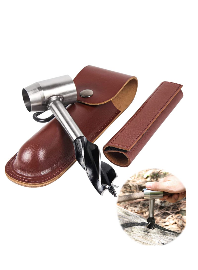 SOLARAE Survival Settlers Tool Bushcraft Hand Auger Wrench Manual Wood Drill Bit Gear with Leather Storage Case for Camping and Outdoor - Image 1