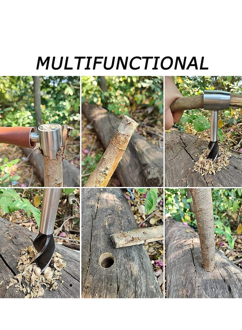 SOLARAE Survival Settlers Tool Bushcraft Hand Auger Wrench Manual Wood Drill Bit Gear with Leather Storage Case for Camping and Outdoor - Image 3