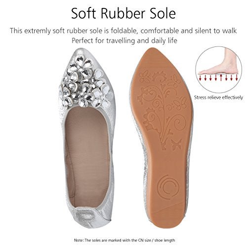 KUNWFNIX Women Ballet Flats Rhinestone Wedding Ballerina Shoes Foldable Sparkly Comfort Slip on Flat Shoes - Image 4