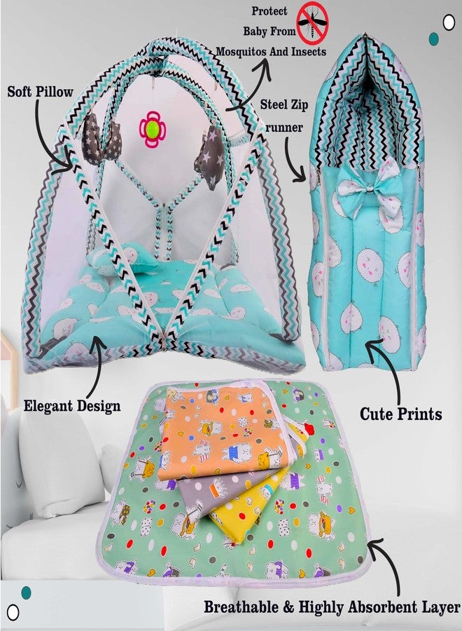 Kwitchy طقم مفروشات قطنية فاخرة للأطفال من كويتشي | سرير ألعاب | ملاءات تغيير الحفاضات (أخضر، من 0 إلى 6 أشهر) (مجموعة من 3 قطع) - Image 2