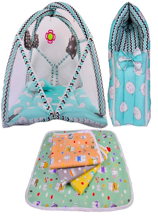 Kwitchy طقم مفروشات قطنية فاخرة للأطفال من كويتشي | سرير ألعاب | ملاءات تغيير الحفاضات (أخضر، من 0 إلى 6 أشهر) (مجموعة من 3 قطع) - Image 1