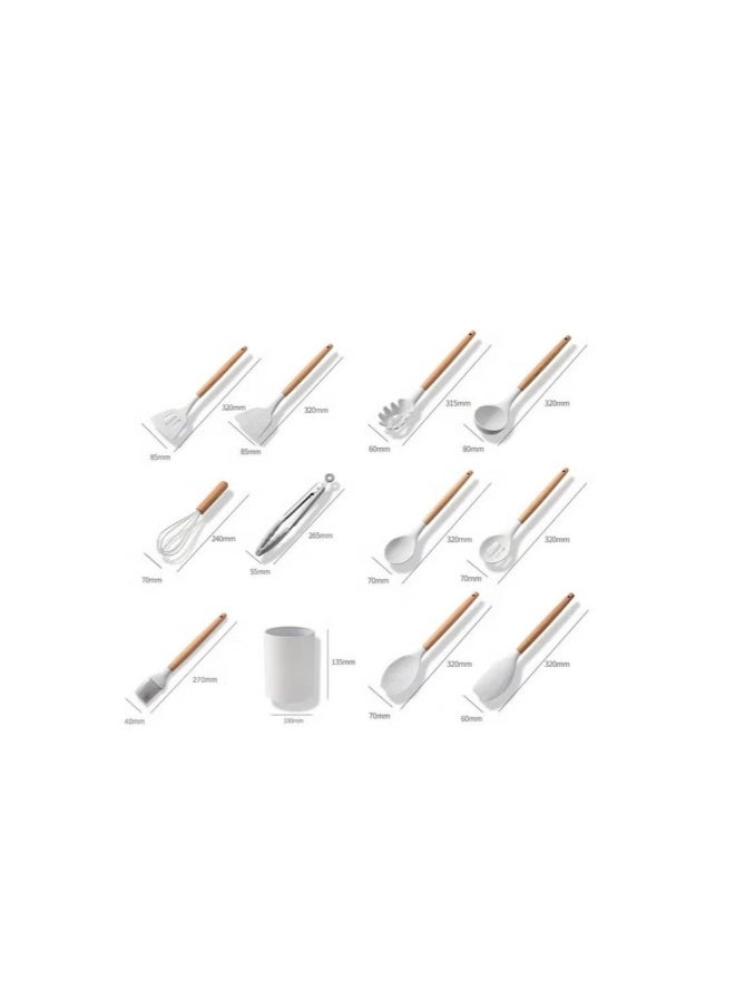 طقم أدوات طهي سيليكون غير لاصق مكون من 11 قطعة بمقبض خشبي - مقاوم للحرارة، تصميم مقاوم للخدش، مثالي لأواني الطهي غير اللاصقة، مريح للاستخدام - Image 2