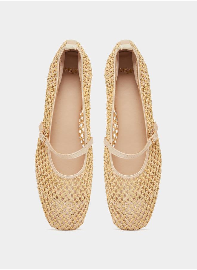 Styli - Textured Woven Pointed Toe Shoes - Image 1