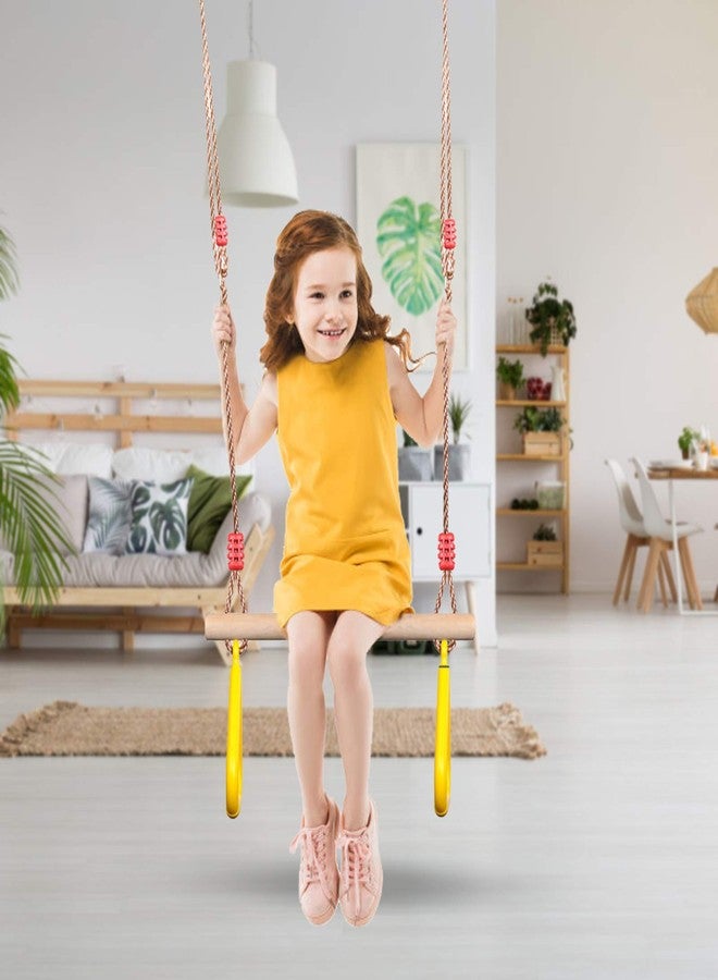 PELLOR Playground Children's Wooden Trapeze Swing Bar with Plastic Gym Rings Swing Set for Indoor & Outdoor Fun - Image 3