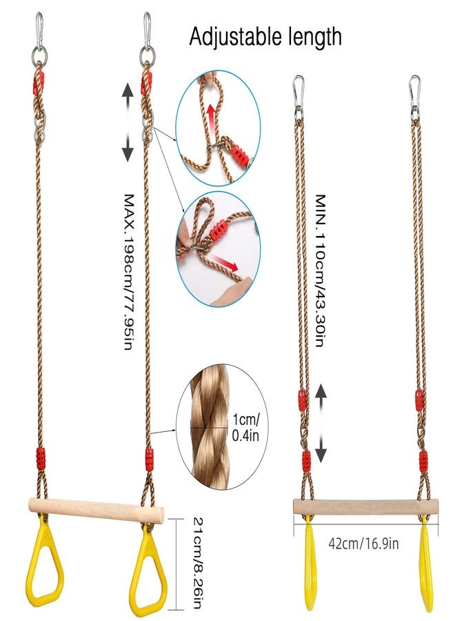 PELLOR Playground Children's Wooden Trapeze Swing Bar with Plastic Gym Rings Swing Set for Indoor & Outdoor Fun - Image 4