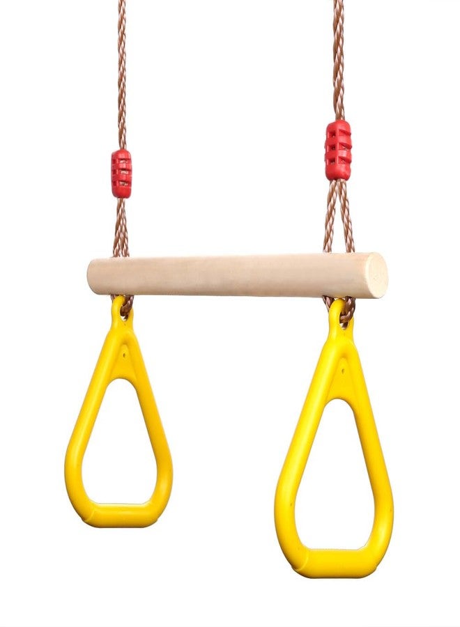 PELLOR Playground Children's Wooden Trapeze Swing Bar with Plastic Gym Rings Swing Set for Indoor & Outdoor Fun - Image 1