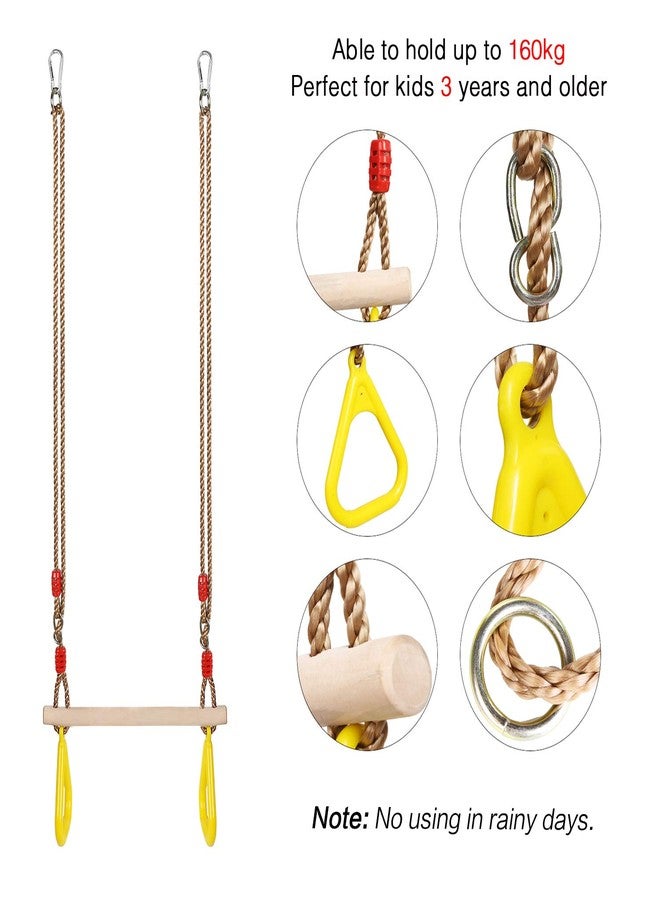 PELLOR Playground Children's Wooden Trapeze Swing Bar with Plastic Gym Rings Swing Set for Indoor & Outdoor Fun - Image 5