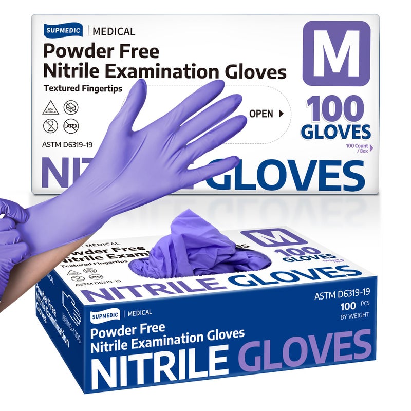 Supmedic Nitrile Exam Gloves, 3.5 Mil Powder-Free Food Safe Cooking Cleaning Lab Disposable Medical Glove, Violet Blue 100 Pcs (Medium) - Image 1