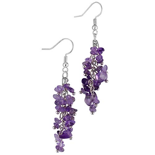 Nupuyai Natural Tumbled Chips Stone Healing Crystal Dangle Hook Earrings for Women, Amethyst - Image 1