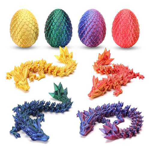 KZPPZ 4PCS 3D Printed Dragon Eggs with Dragon Inside Easter Basket Stuffers for Teens Easter Gifts for Kids Easter Basket Filler Ideas Prefilled Easter Eggs with Toys Easter Egg Fillers for Boys Girls - Image 1