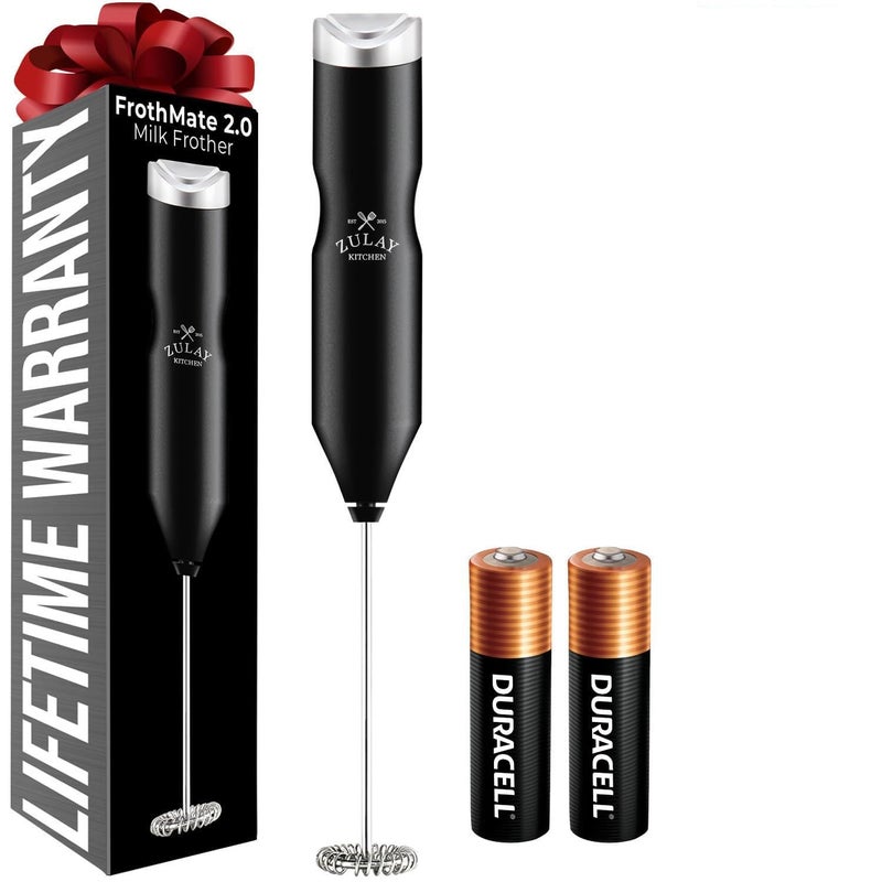 Zulay Kitchen Powerful Frother Wand AA Batteries Included, Ultra Fast Handheld Drink Mixer, Comfort Milk Frother, Stainless Steel Whisker, Frother Handheld for Coffee, Protein & Matcha - Frothmate 2.0 - Image 1