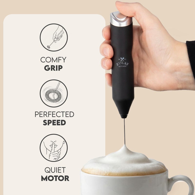 Zulay Kitchen Powerful Frother Wand AA Batteries Included, Ultra Fast Handheld Drink Mixer, Comfort Milk Frother, Stainless Steel Whisker, Frother Handheld for Coffee, Protein & Matcha - Frothmate 2.0 - Image 3