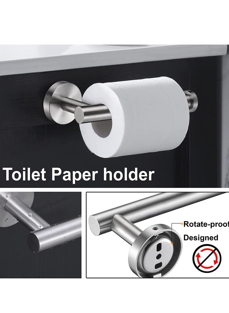 MIXDE Bathroom Hardware Set,Matte Black Bathroom Accessories Set,304 Stainless Steel Towel Bar Set Wall Mounted Include 16" Bathroom Towel Rack, Toilet Paper Holder and 2 Robe Hooks,Silver  - Image 3