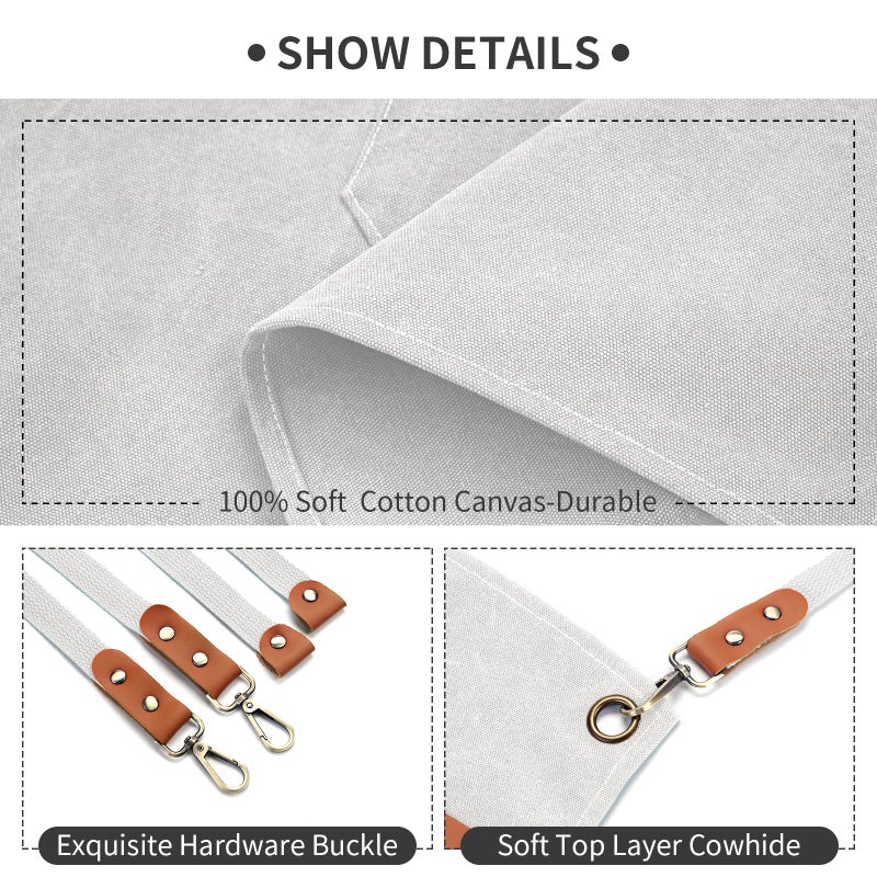 ZOMAO White Chef Aprons for Men Women with Large Pockets Cotton Canvas Cross Back Apron Kitchen Cooking Baking Bib Heavy Duty Adjustable Work Apron - Image 4