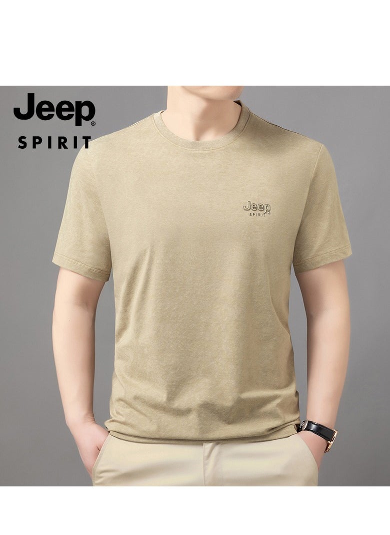 Jeep Men's  Short Sleeved T-shirt Round Neck Pullover Sweatshirt Simple Running Top  - Image 1