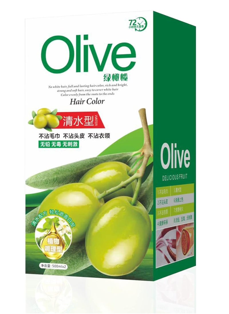 OLIVE Original Hair Dye Cream for Beard and Head with Olive Oil Ammonia and Chemical Free for Grey Hair Coverage Natural Black Color 500ml x 2 - Olive Oil  - Image 1