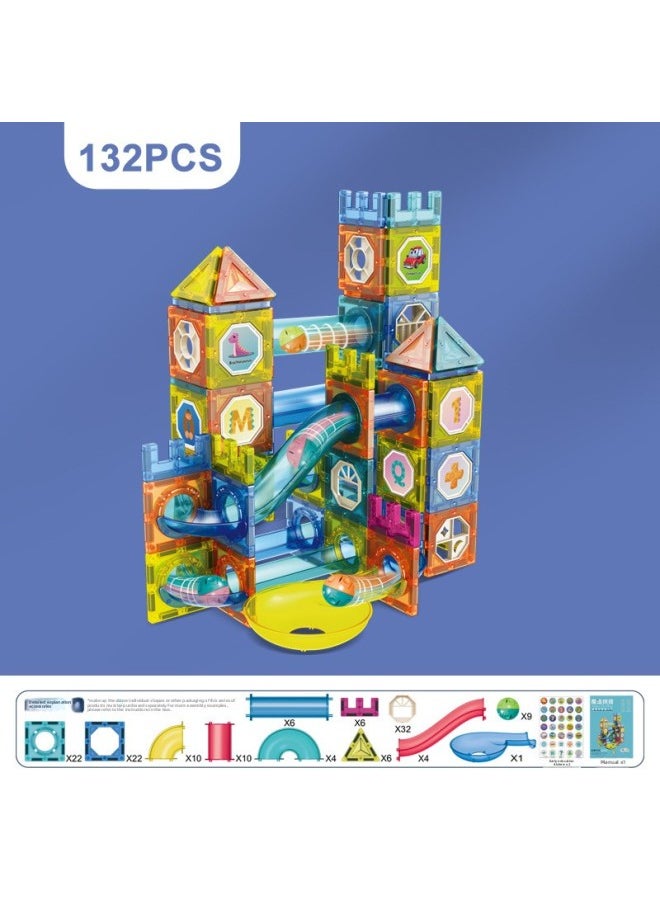 Colored Window Track Magnetic Piece Building Blocks Ball Track Changeable DIY Children's Stitching Building Blocks Together Toy-Color:5504A（132PCS）  - Image 1