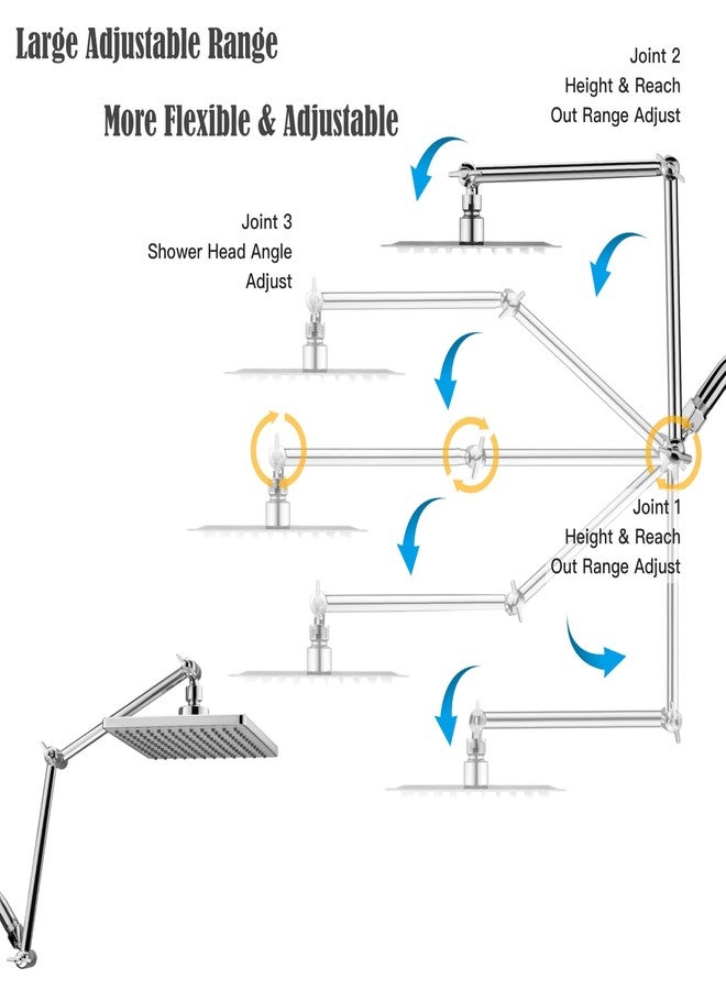 Singing Rain Shower Head Extension Arm, 16'' Solid Brass Extension Extra Long Extender With Locking Set Screw, Rise or Lower Angle Height Adjustable, G1/2 Universal Connector Compatible (Chrome) - Image 4