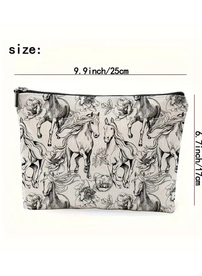 Kormesic حقيبة مكياج بسحاب بتصميم أحصنة - حقيبة تخزين متعددة الاستخدامات - Image 3