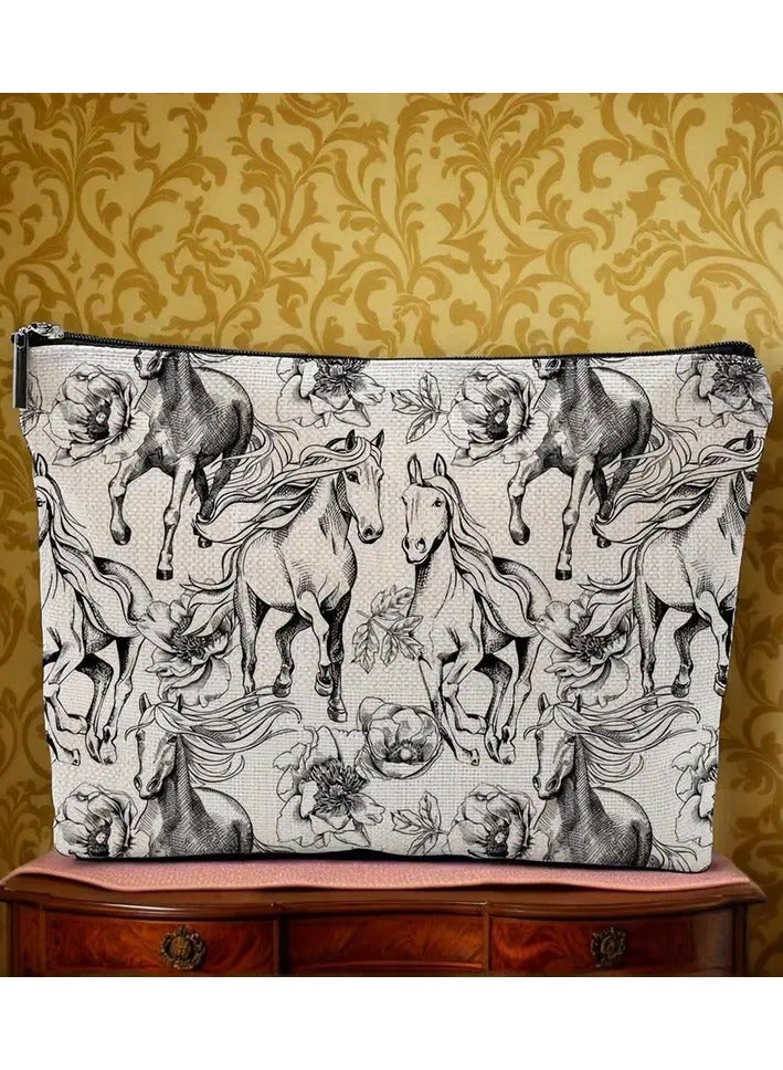 Kormesic حقيبة مكياج بسحاب بتصميم أحصنة - حقيبة تخزين متعددة الاستخدامات - Image 2
